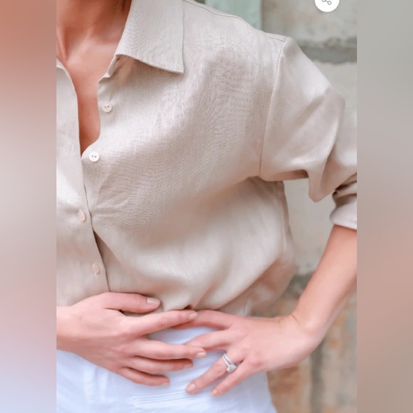Anna Bey Shirt Size 8 Oatmeal 100% Linen New With Tag - Picture 3 of 11